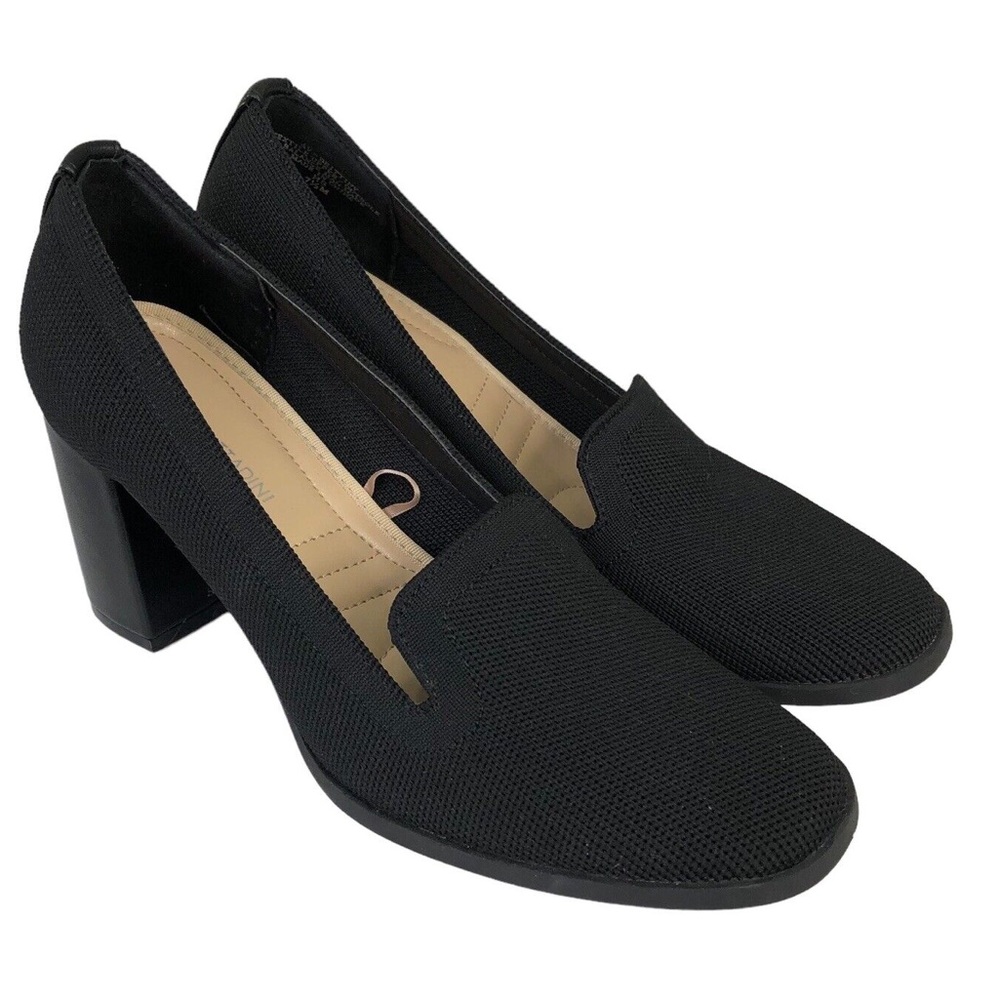 ADRIENNE VITTADINI Square Toe Knitted Black Block Heel Pumps